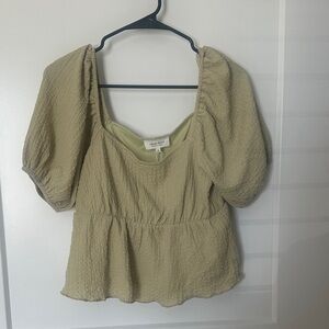 Urban Outfitters Textured Puff Sleeve Blouse - Light Olive
